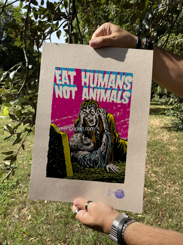 Pop-Art Print, Poster Eat Humans, Not Animals, Humor, Horror, 50s Comics