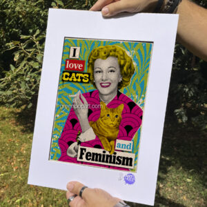 Pop-Art Print, Poster I Love Cats and Feminism Humor