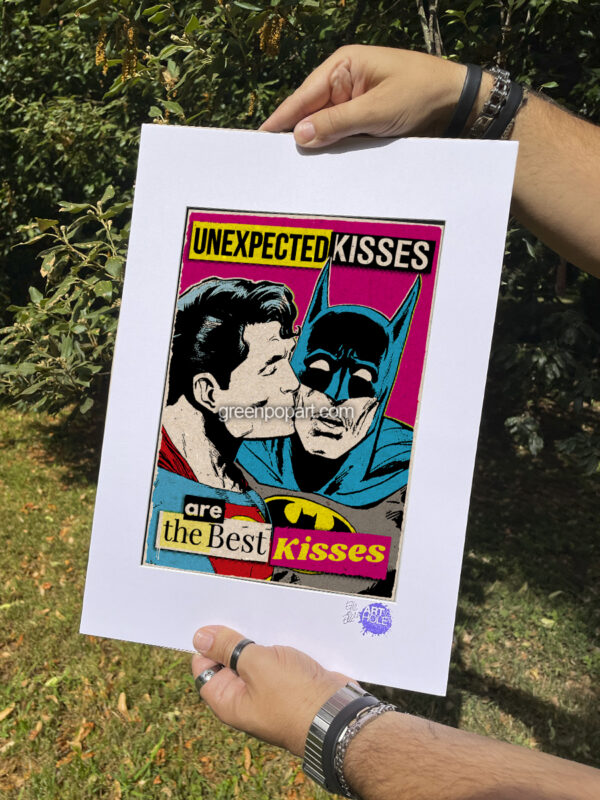 Pop-Art Print, Poster Lgbt Gay Rights Superman Batman Kiss, 80s, 90s, Cult Comics, Love, Relationships