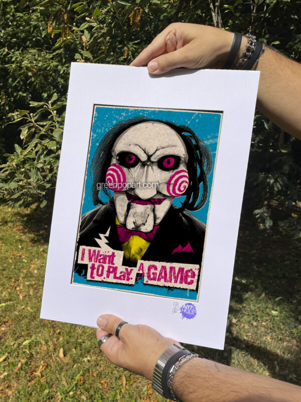 Pop-Art Print, Poster Cult Movie, Billy the puppet from Saw, 2000s, Horror, Serial Killer, Jigsaw, Enigmista, James Wan