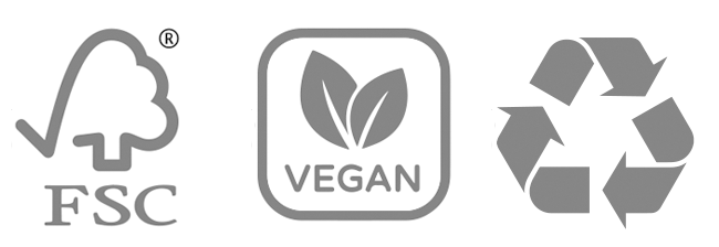 FSC Logo, Vegan Friendly Logo and Recycled Logo