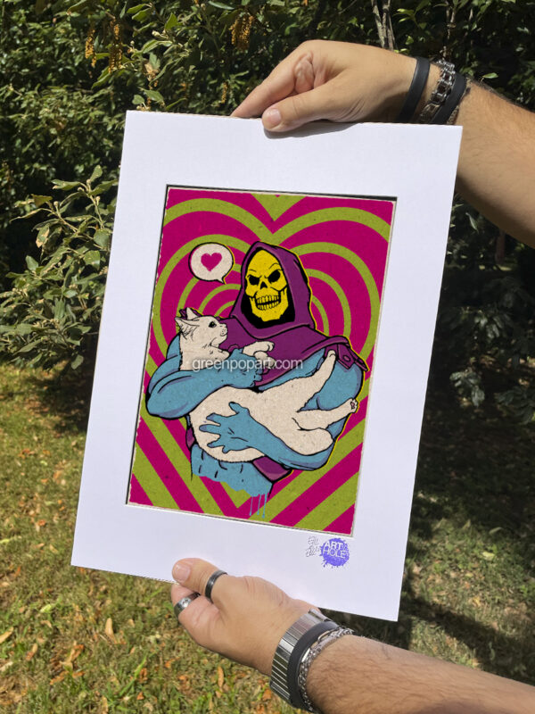 Skeletor Pet Love from Masters of the Universe Pop-Art Print, Poster Cult Comics, 80s, Humor, Cats, Animal Love, Tv Series, Motu